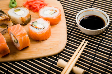 Sushi set served on a board