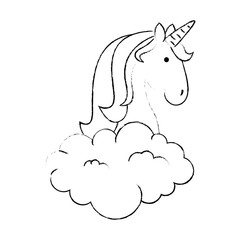 cute unicorn over cloud fantasy sticker vector illustration design
