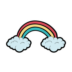 cute rainbown with clouds sticker vector illustration design