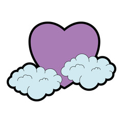 heart love sticker art with clouds vector illustration design