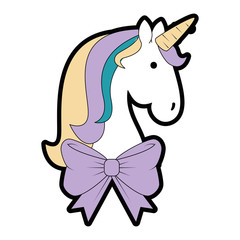 cute unicorn with bowntie fantasy sticker vector illustration design