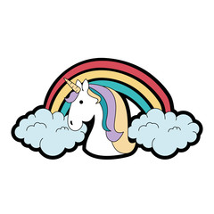 cute unicorn with rainbow fantasy sticker vector illustration design