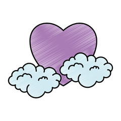 heart love sticker art with clouds vector illustration design