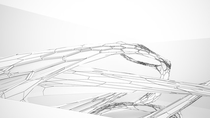 Abstract drawing white parametric interior  with window. Polygon colored drawing. 3D illustration and rendering.