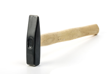 Hammer with a wooden handle. Object isolated on white background