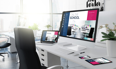 Fototapeta na wymiar office desktop online school