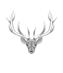 Graphic print of stylized deer on white background. Linear drawing.