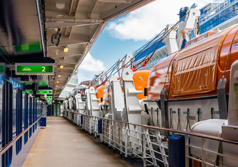 Lifeboats Alongside Deck on Cruise Ship