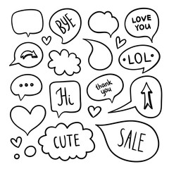 Doodle speech and thought bubbles elements. Chat clouds hand drawn designs