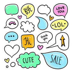 Cute speech bubbles and thought clouds. Messaging dialog elements