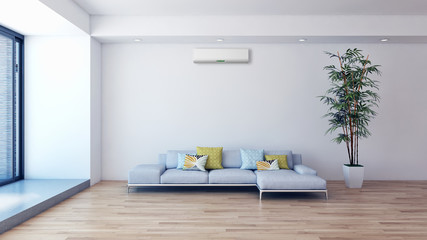 Modern interior with air conditioning 3D rendering illustration