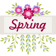 Frame with pink and purple flowers for the inscription. Vector illustration on white background