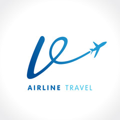 V letter transport travel company logo. Airline business travel symbol design with letter 