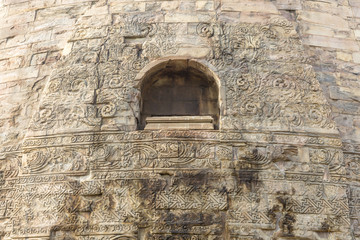 architectural detail on Dhamekh Stupa in Sarnath, Varanasi, Uttar Pradesh, India