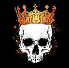 Portrait of a skull in a crown. Can be used for printing on T-shirts, flyers, etc. Vector illustration