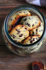 Homemade cookies with chocolate in jar