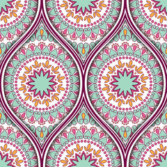 Seamless pattern with ethnic mandala ornament. Hand drawn vector illustration