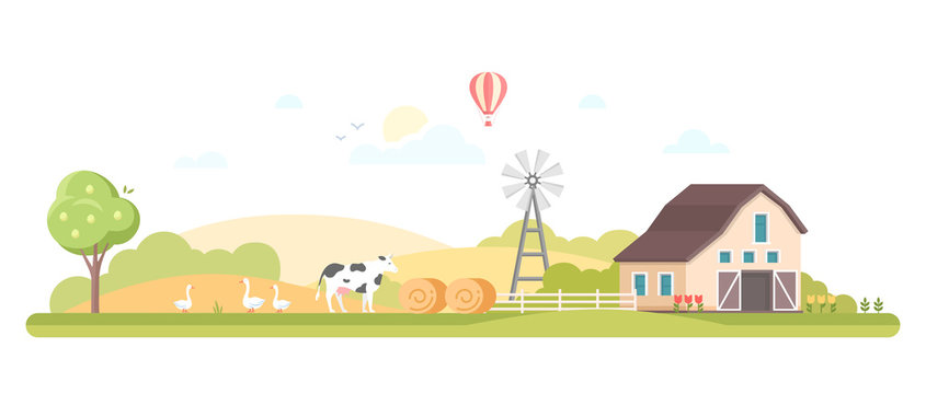 Rural landscape - modern flat design style vector illustration