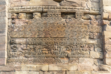 architectural detail on Dhamekh Stupa in Sarnath, Varanasi, Uttar Pradesh, India