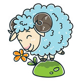 Sheep with a flower. Isolated objects on white background. Vector illustration.