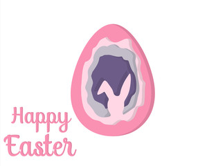 Greeting card with Happy Easter . Easter Bunny. Easter Egg paper art