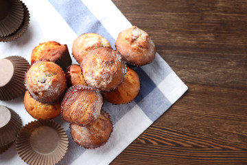 Freshly baked cupcakes on table