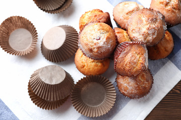 Freshly baked cupcakes on table