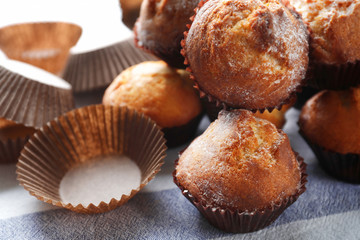 Freshly baked cupcakes on table