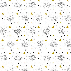 Ornament memphis hipster Vector pattern with black and yellow triangle and drops and cross on white background