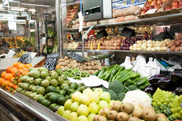 Street market with vegetables and fruits