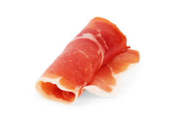 Italian prosciutto crudo or jamon. Raw ham. Isolated on white background