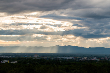 colorful dramatic sky with cloud at sunset.
