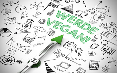 Werde Vegan! auf einem Kompass mit Icons