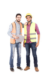 Obraz premium Two engineers taking photo