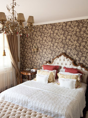 decorative classic bedroom and retro lamp style. interior concept.