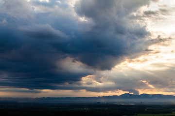 colorful dramatic sky with cloud at sunset.