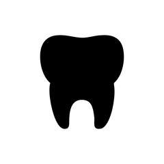 Flat black tooth icon on white background. Isolated tooth icon for use in variety of projects. Monochrome vector tooth icon for web sites and apps.