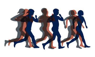 Illustration abstraire d'un marathon composé de deux hommes et d'une femme en mouvement