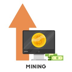 Bitcoin mining icon, cartoon style