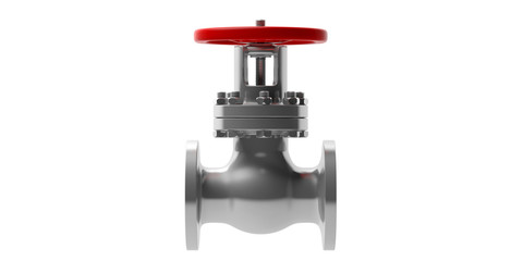 Industrial pipeline valve isolated on white background, front view. 3d illustration