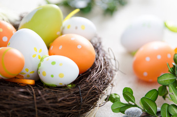 Easter eggs decoration, eggs in the nest
