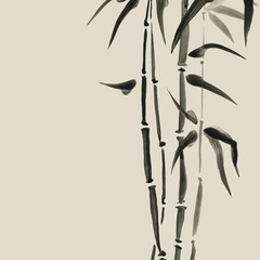 Bamboo in Chinese style. Watercolor hand painting illustration.