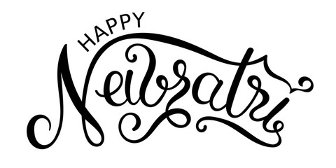 Happy Navratri hand drawn lettering. Calligraphy inscription. Indian holiday greting card.