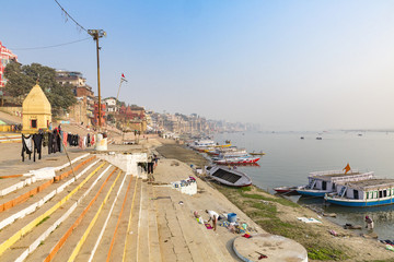 Fototapeta na wymiar ghats at the banks of Ganges river, Varanasi, Uttar Pradesh, India