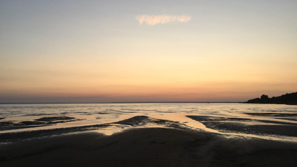Fototapeta premium Beach at sunset near the Volga river 