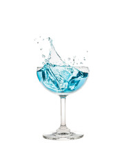 Champagne Coupe Glass  with blue water splash, clipping path included