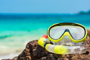 Summer  diving mask at beach