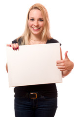 Fototapeta premium Junge Frau mit Schild