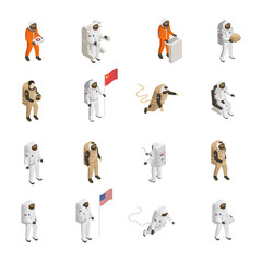 Astronauts Cosmonauts Spacesuit Isometric Set © Macrovector