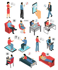 Obraz na płótnie Canvas People Chatting Isometric Icons Set